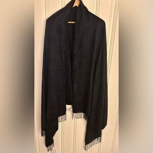 Vintage Lord and Taylor Large Black Floral Shawl Wrap Pashmina Fringe Whimsigoth